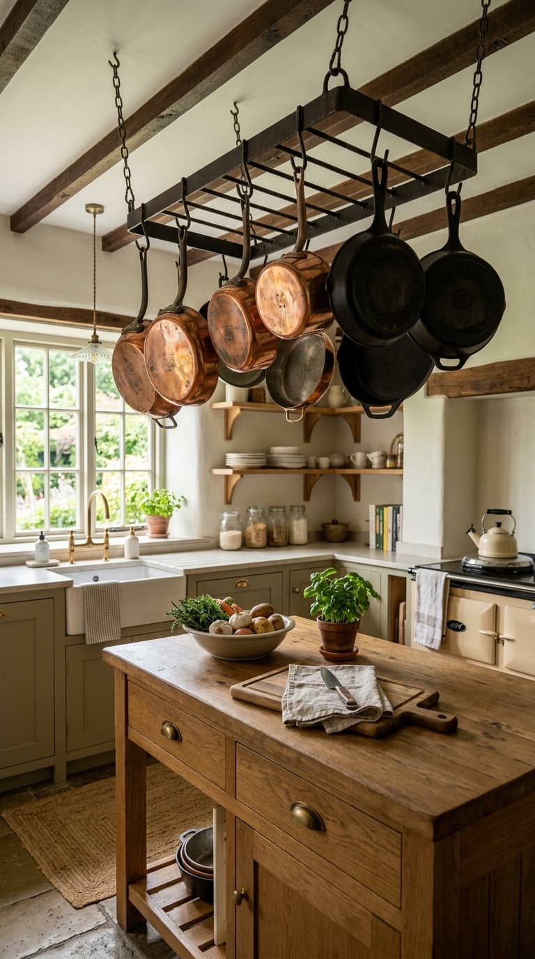 Hang Copper or Cast Iron Pots from a Ceiling Rack
