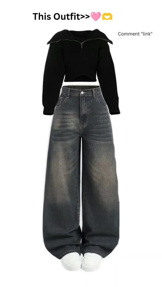 Black Baggy Jeans with an Off-Shoulder Top