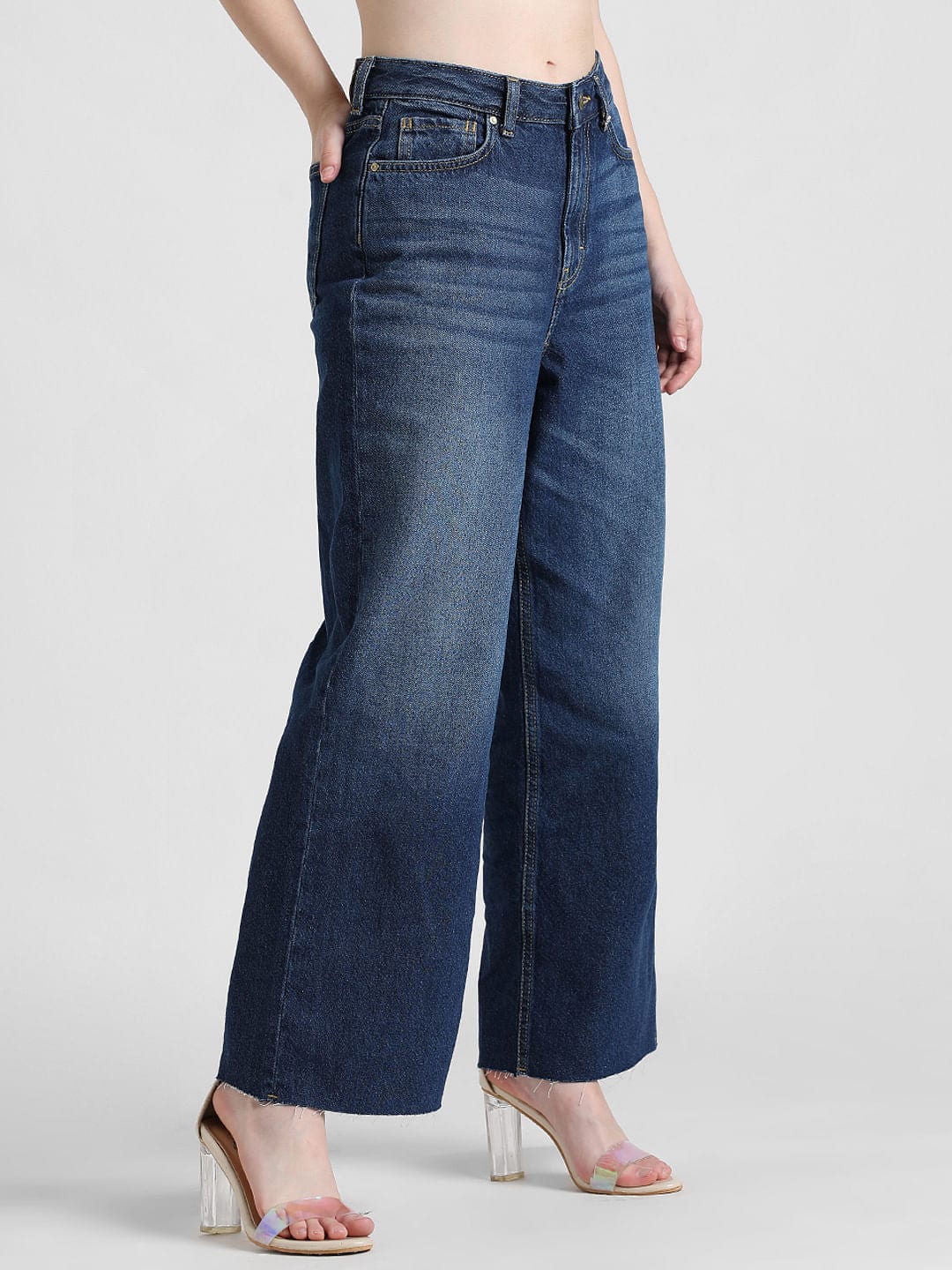 Cropped White Tee and Blue Wide Leg Jeans