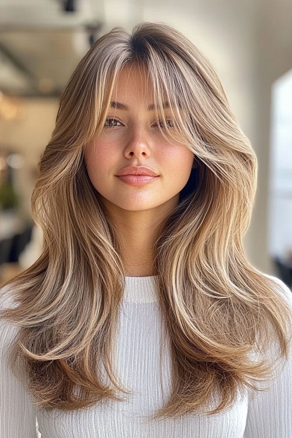 Curtain Bangs With Long Layers and Natural Texture