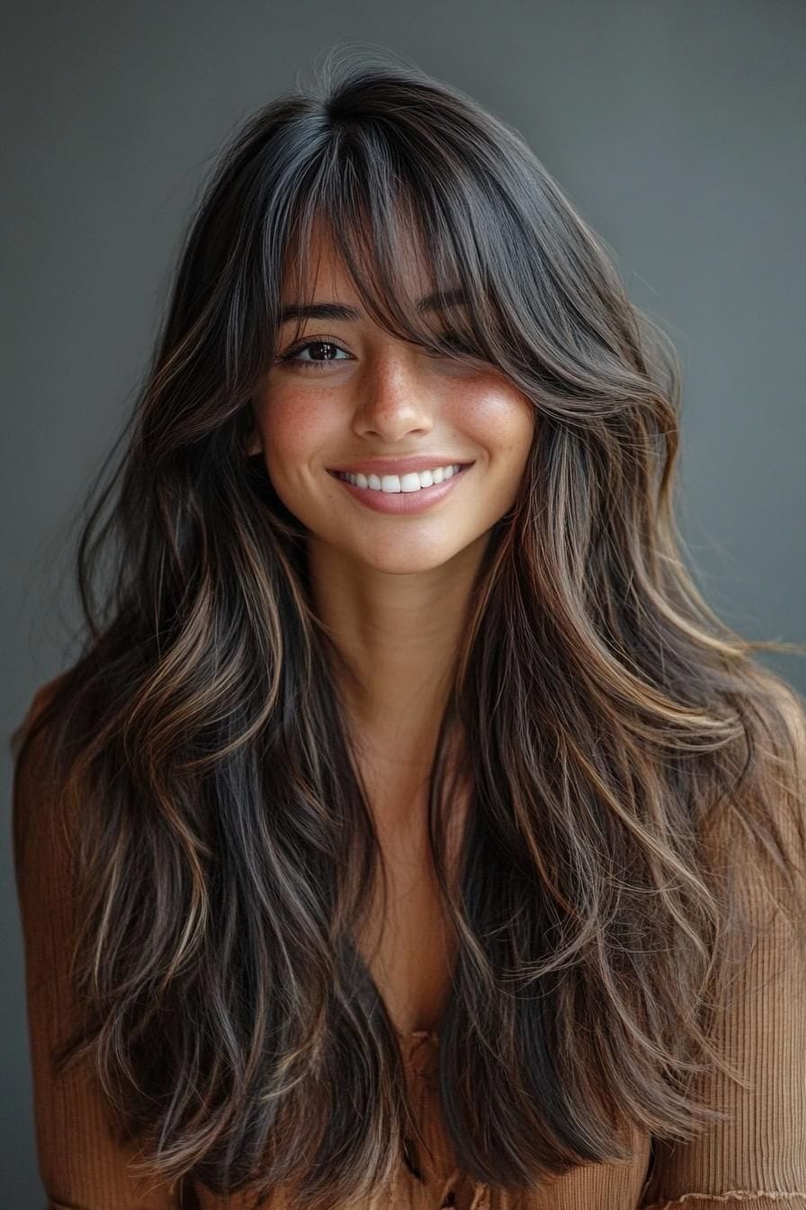 Curtain Bangs on Long Brunette Hair