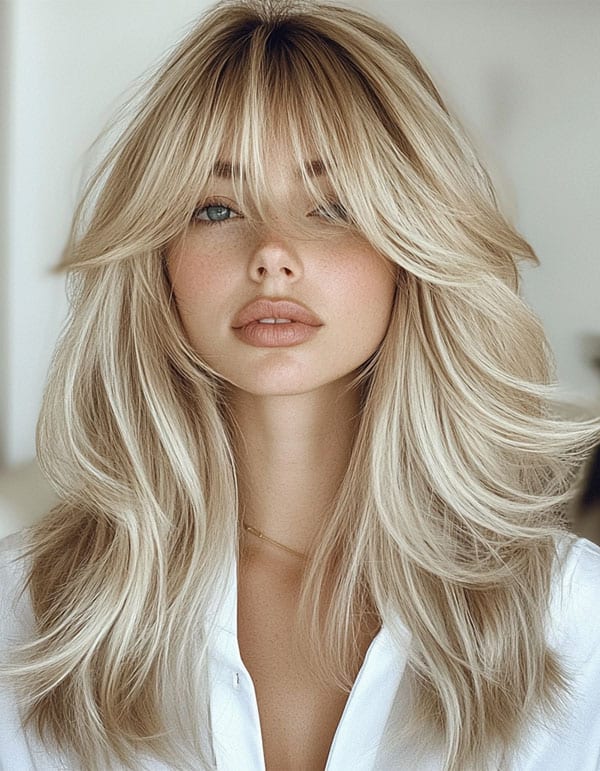 Curtain Bangs With Long Blonde Waves