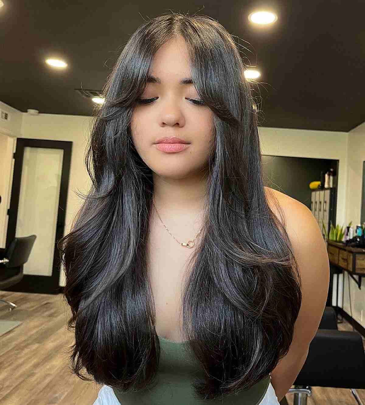 Curtain Bangs With Long Hair for Round Face Shapes
