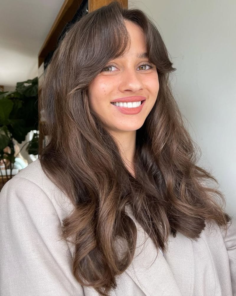 Curtain Bangs With Long Hair for Heart Face Shapes