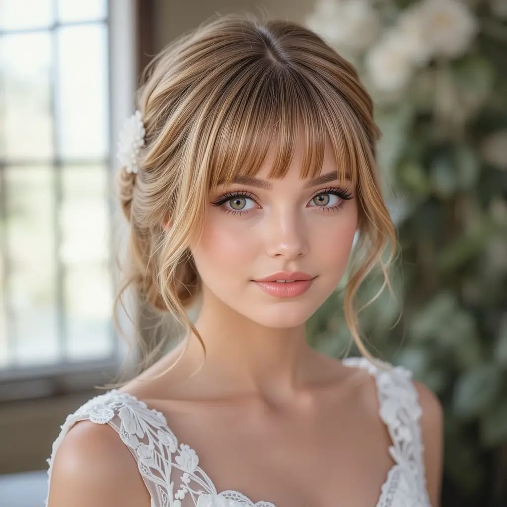 Curtain Bangs With Long Hair for a Wedding Guest Look