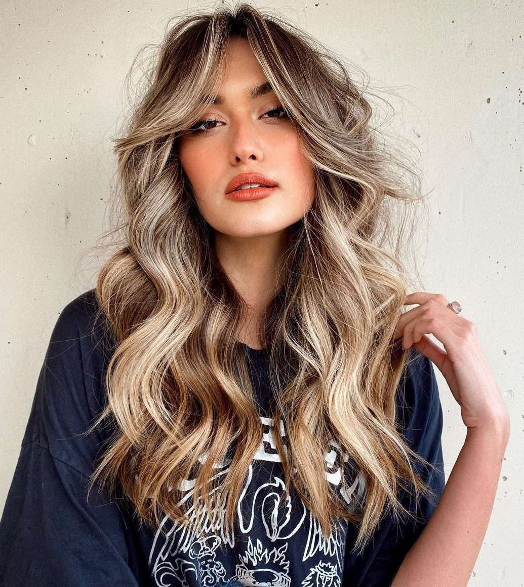 Curtain Bangs With Long Beachy Waves