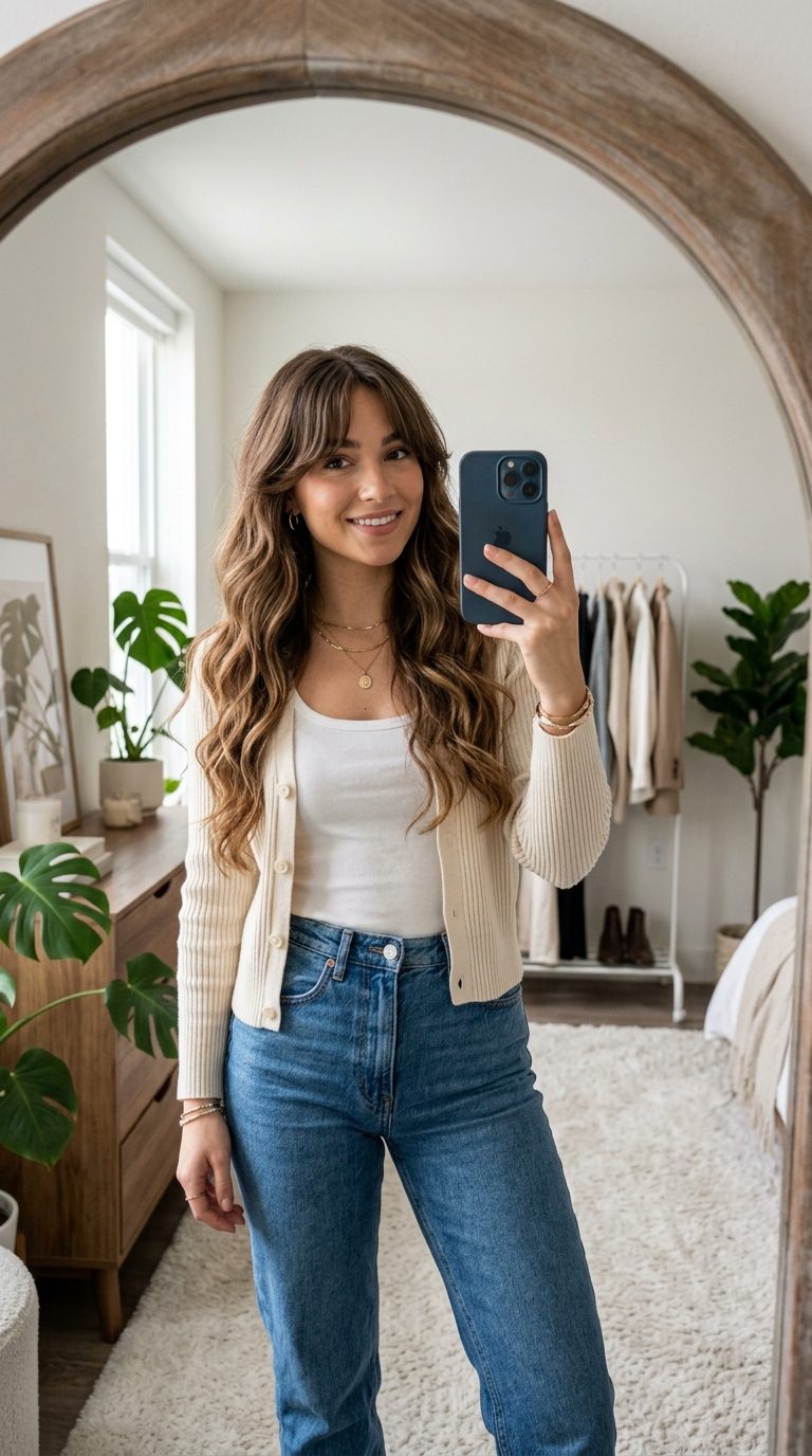 Curtain Bangs With Long Wavy Hair and a Middle Part