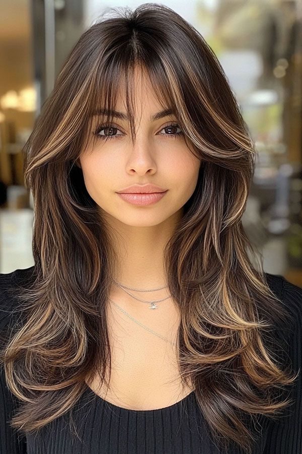 Curtain Bangs With Long Highlighted Hair