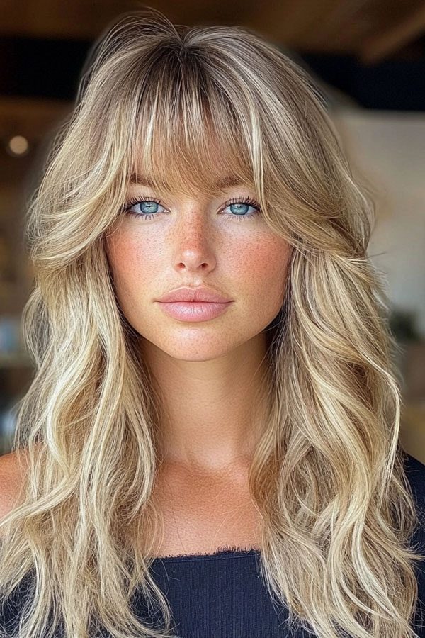 Curtain Bangs With Long Layered Shag Haircut