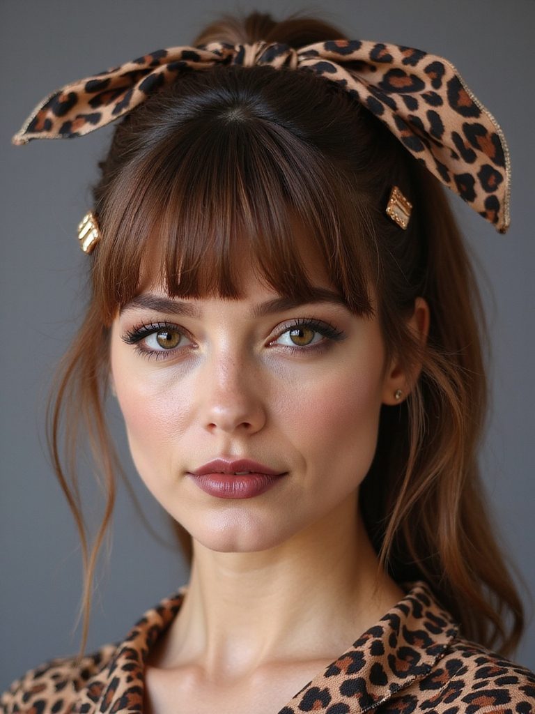Curtain Bangs With a Low Ponytail
