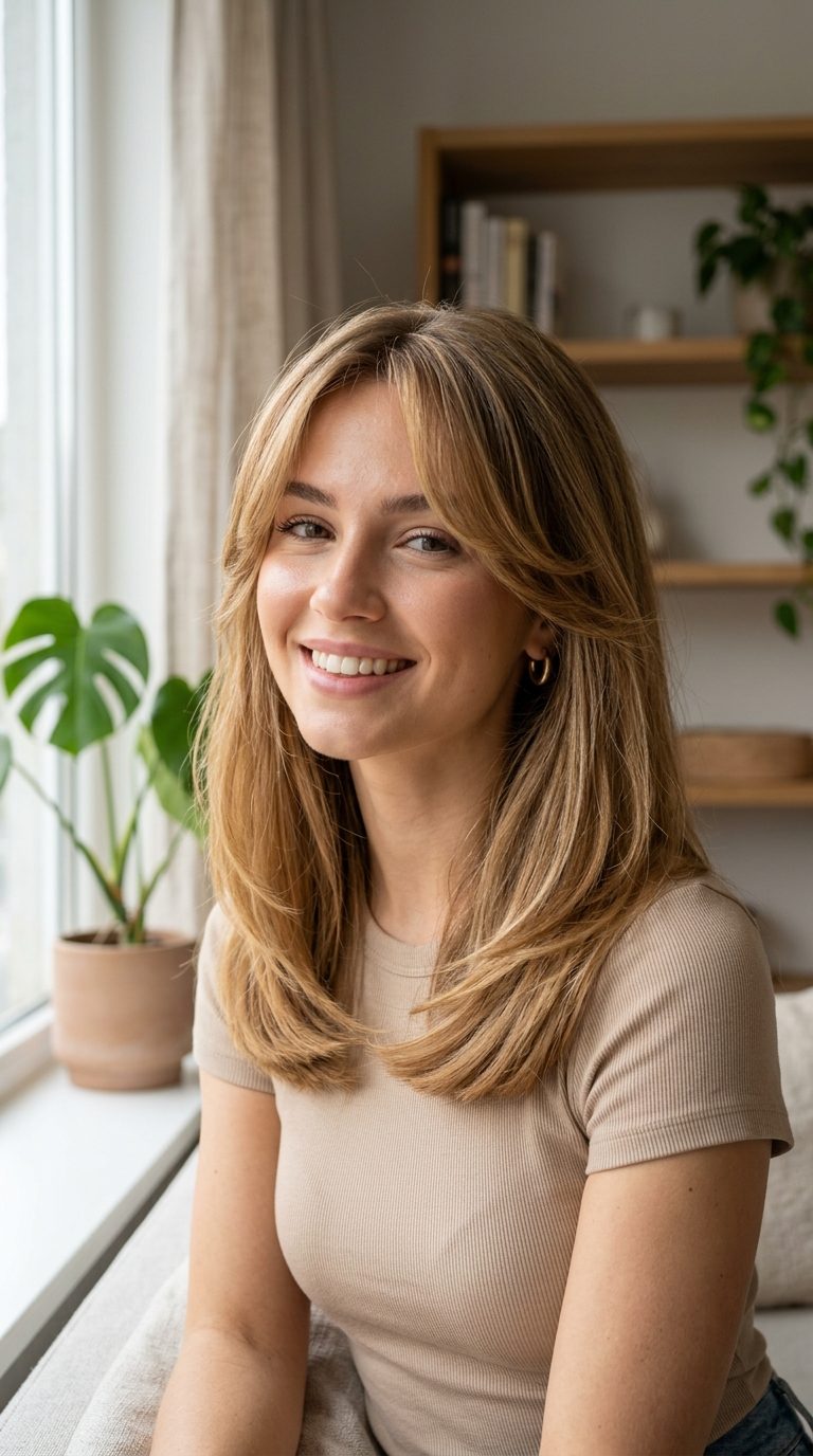 Curtain Bangs With Blunt Ends and Subtle Layers