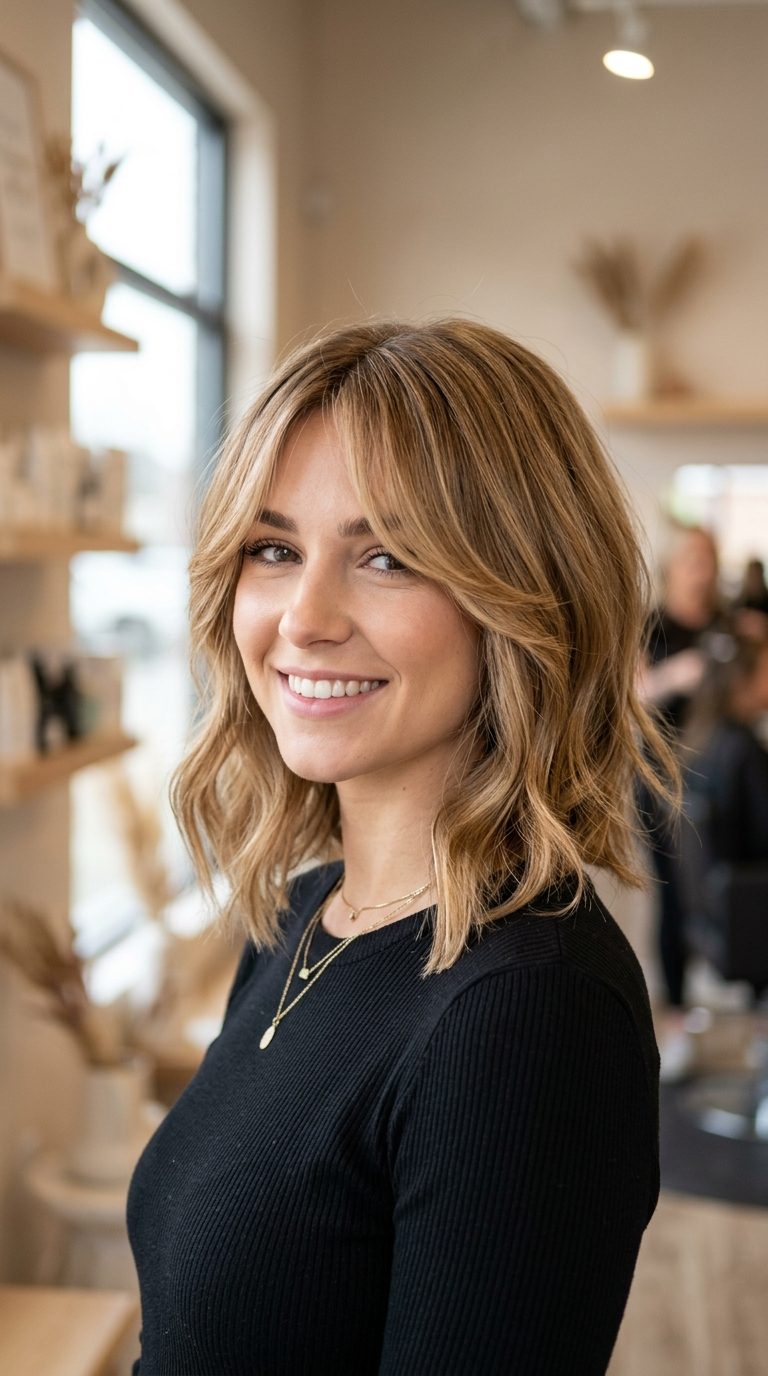 Curtain Bangs With A-Line Bob Layers