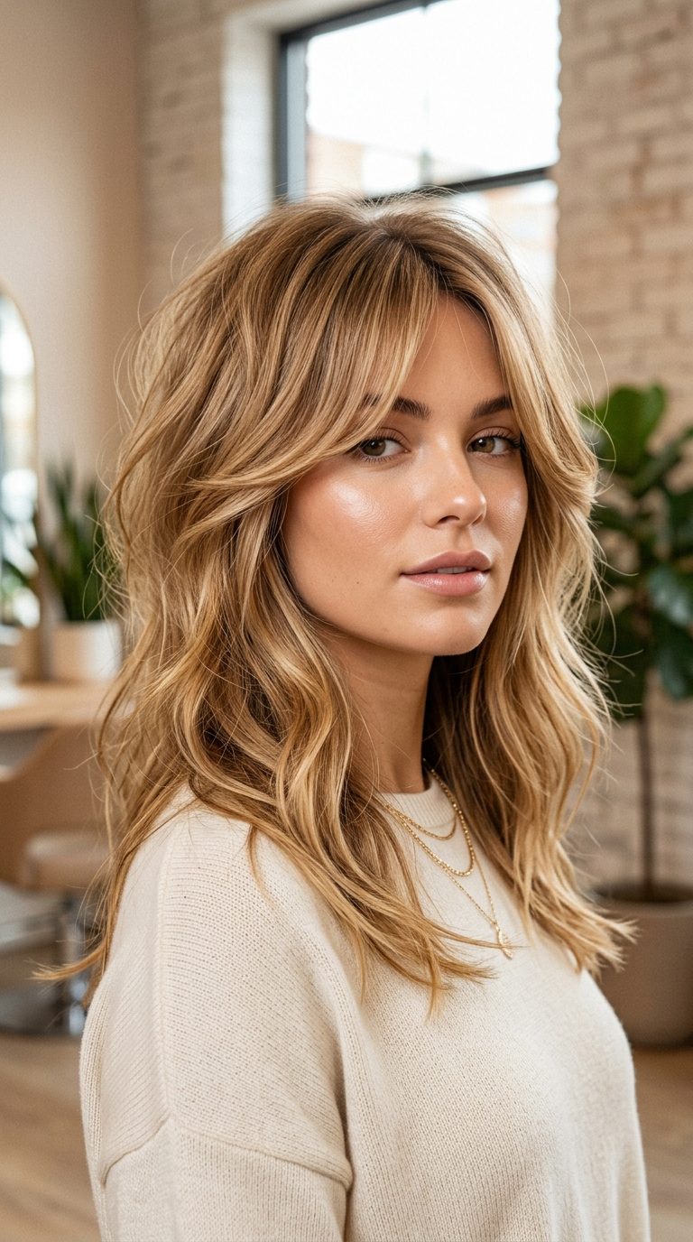 Curtain Bangs With Voluminous Crown Layers