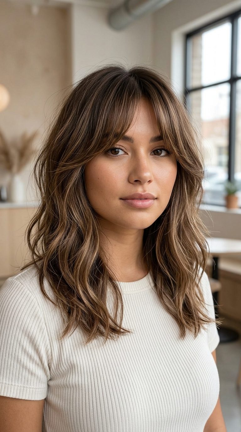 Curtain Bangs With Layers for a Round Face