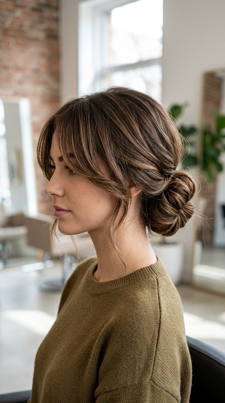 Curtain Bangs With a Low Bun