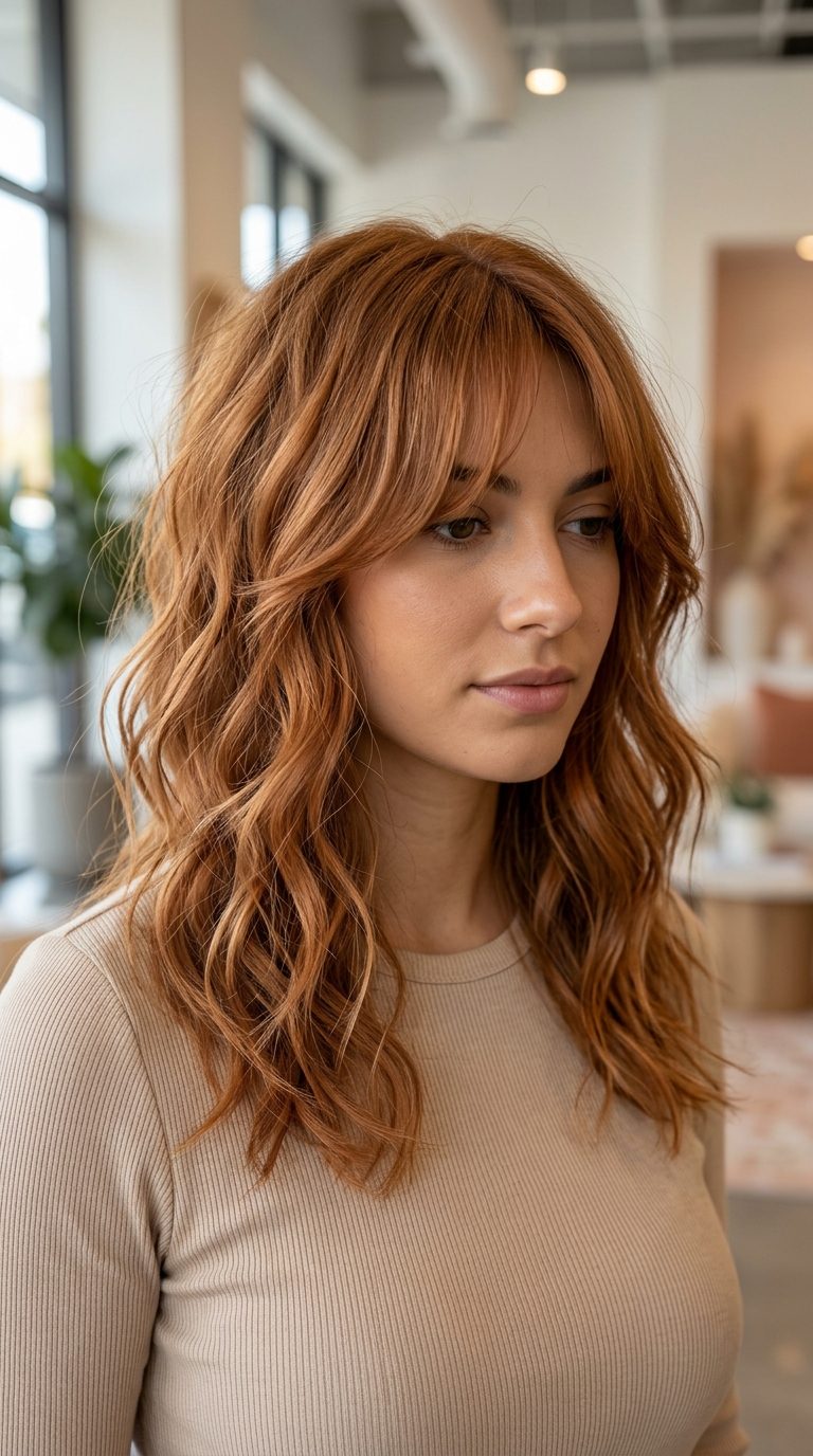 Curtain Bangs With Beach Wave Texture Spray