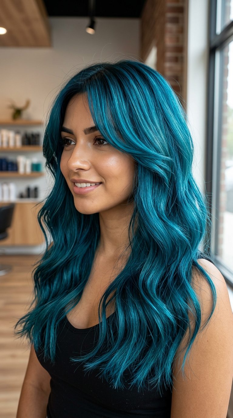 Curtain Bangs With Bold Color