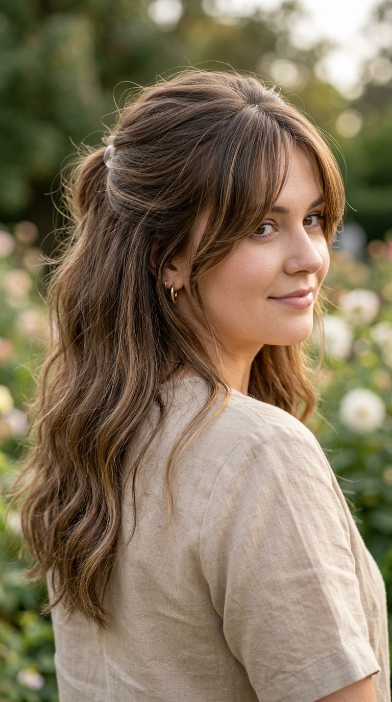 Effortless Half-Up Half-Down With Curtain Bangs
