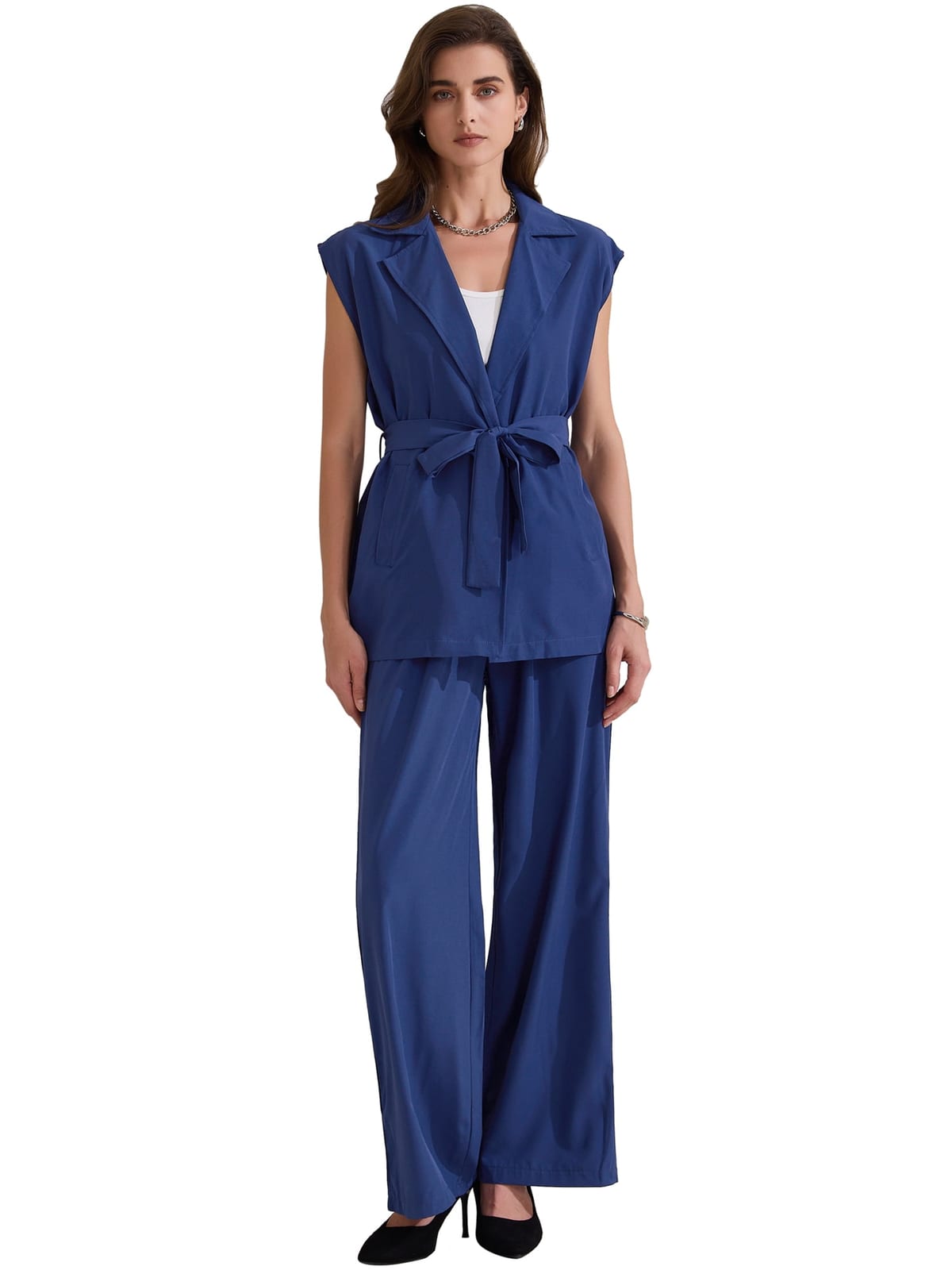 Sleeveless Vest and Wide Leg Jeans