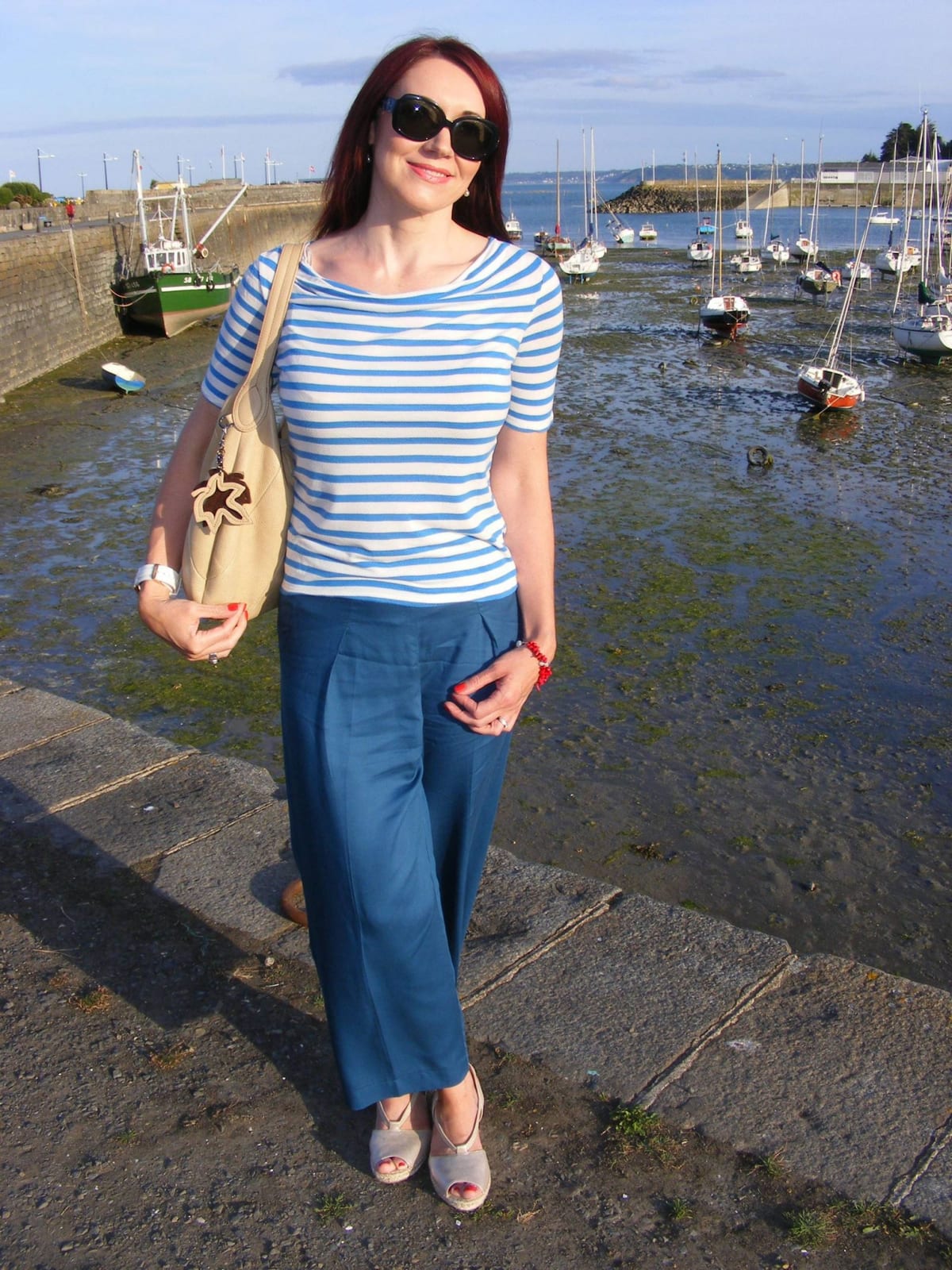 Striped Breton Top and Wide Leg Jeans