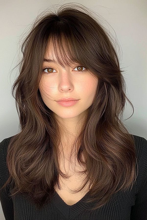 Textured Wispy Curtain Bangs With Layers