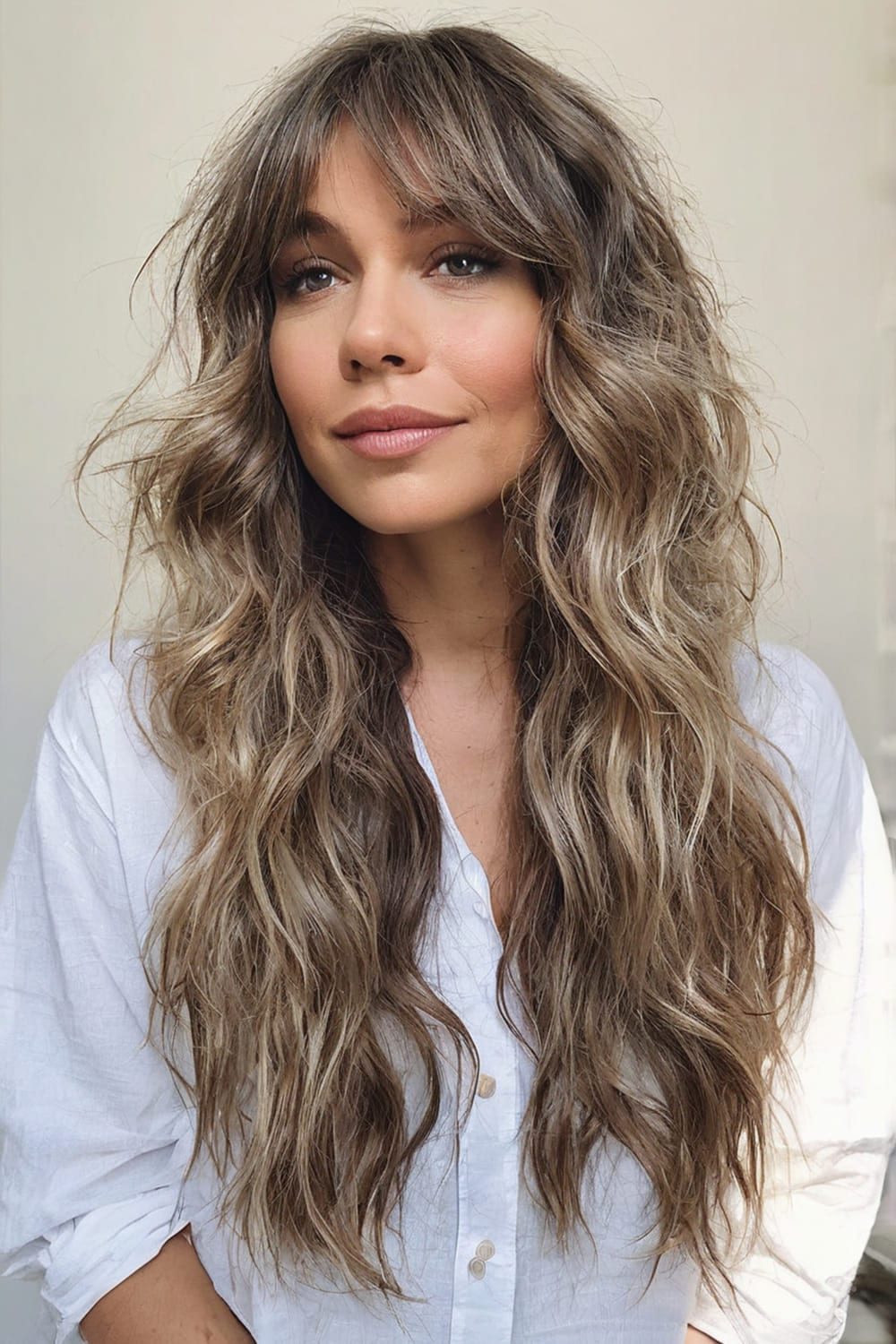 Wispy Curtain Bangs With a Shag Haircut