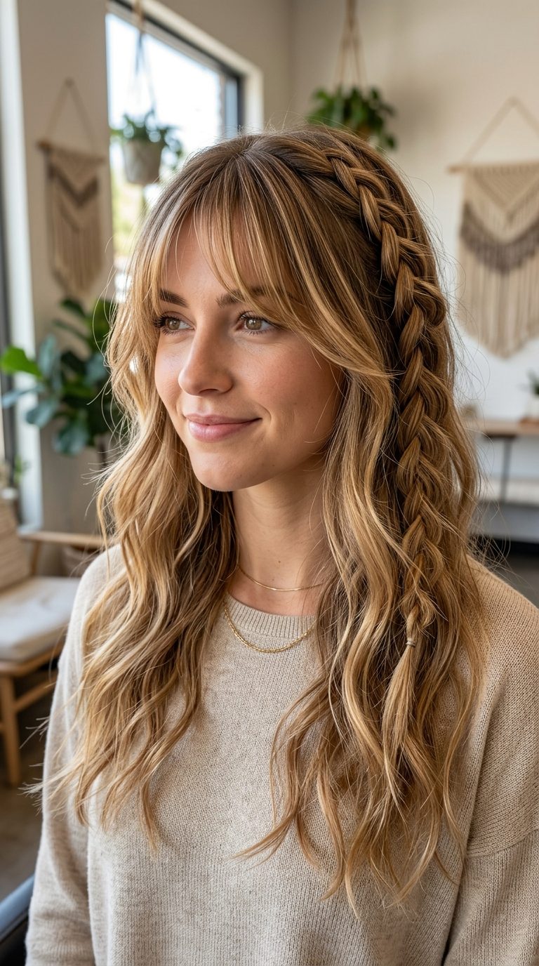 Wispy Curtain Bangs With Beachy Braids
