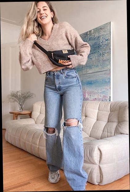 9 Baggy Jeans Outfit Ideas You'll Actually Want To Copy 7 Baggy Jeans and Chunky Knit Sweater for Fall