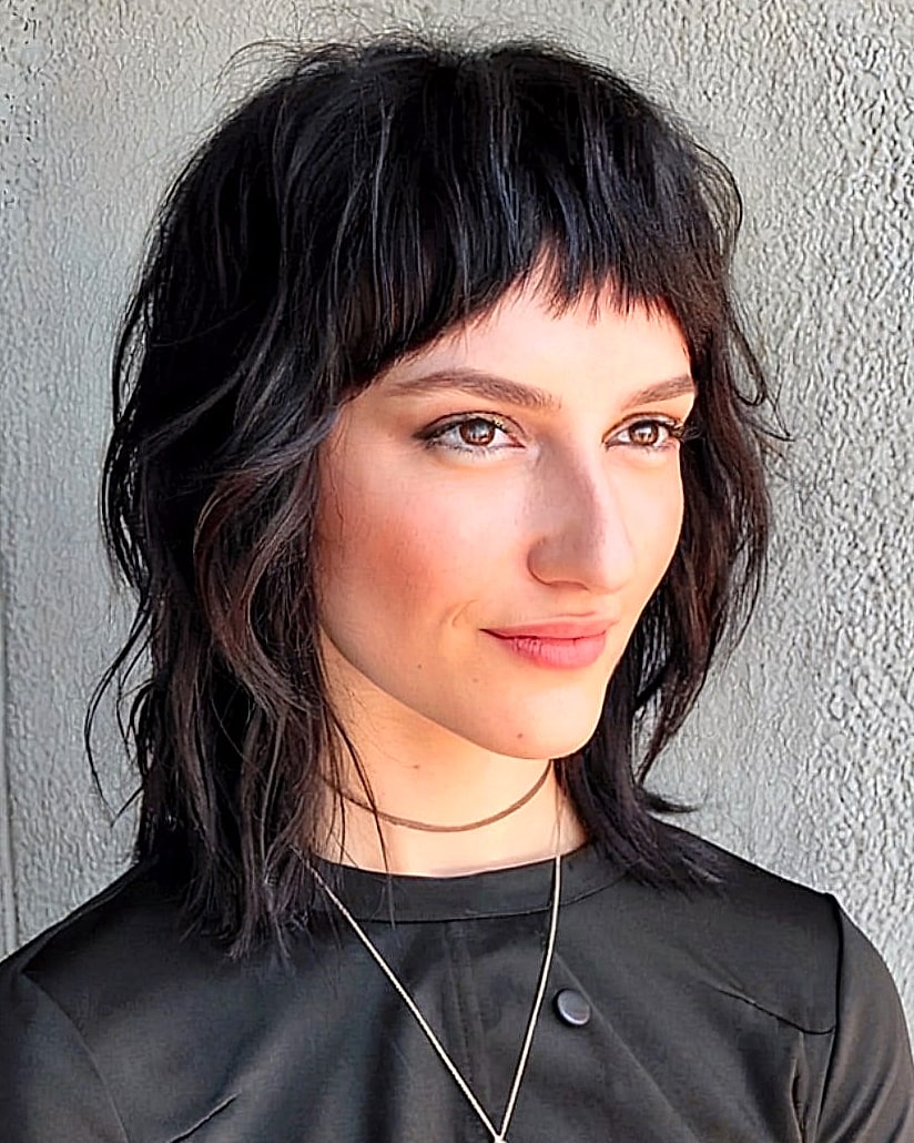 Wolf Cut With Bangs: 11 Ideas That Look So Good 3 Blunt Micro Bangs With an Edgy Wolf Cut