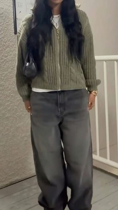 The Classic White Tee and Grey Baggy Jeans Combo