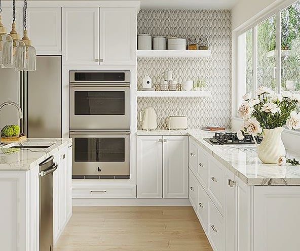 Crisp All-White Cabinetry with Warm Wood Accents