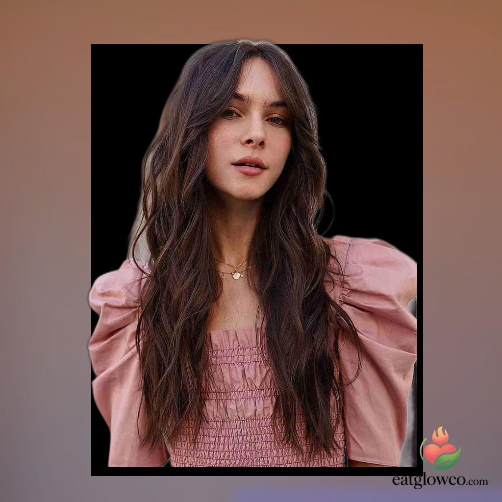 7 Curtain Bangs With Long Hair Ideas You Need To See 9 Dark Chestnut Long Hair with Center Part Fringe