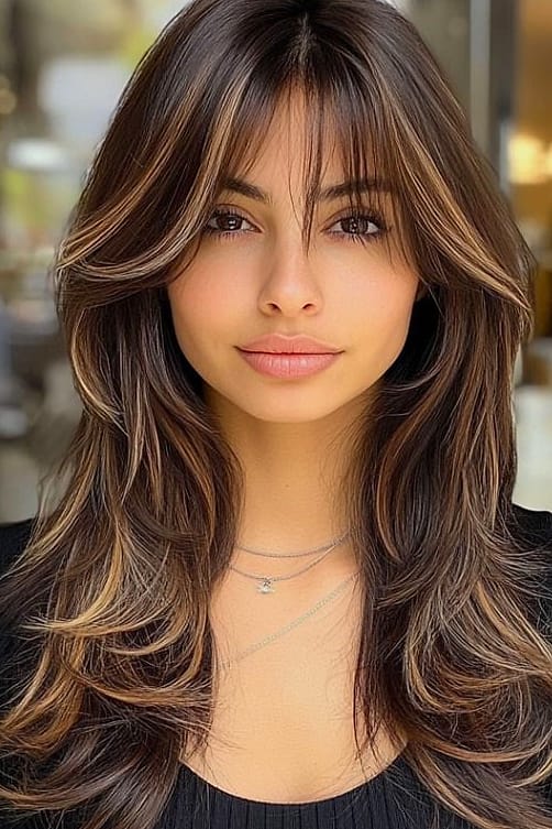 21 Curtain Bangs Hairstyle Ideas That Actually Look Good 13 Dimensional Highlights with Curtain Bangs