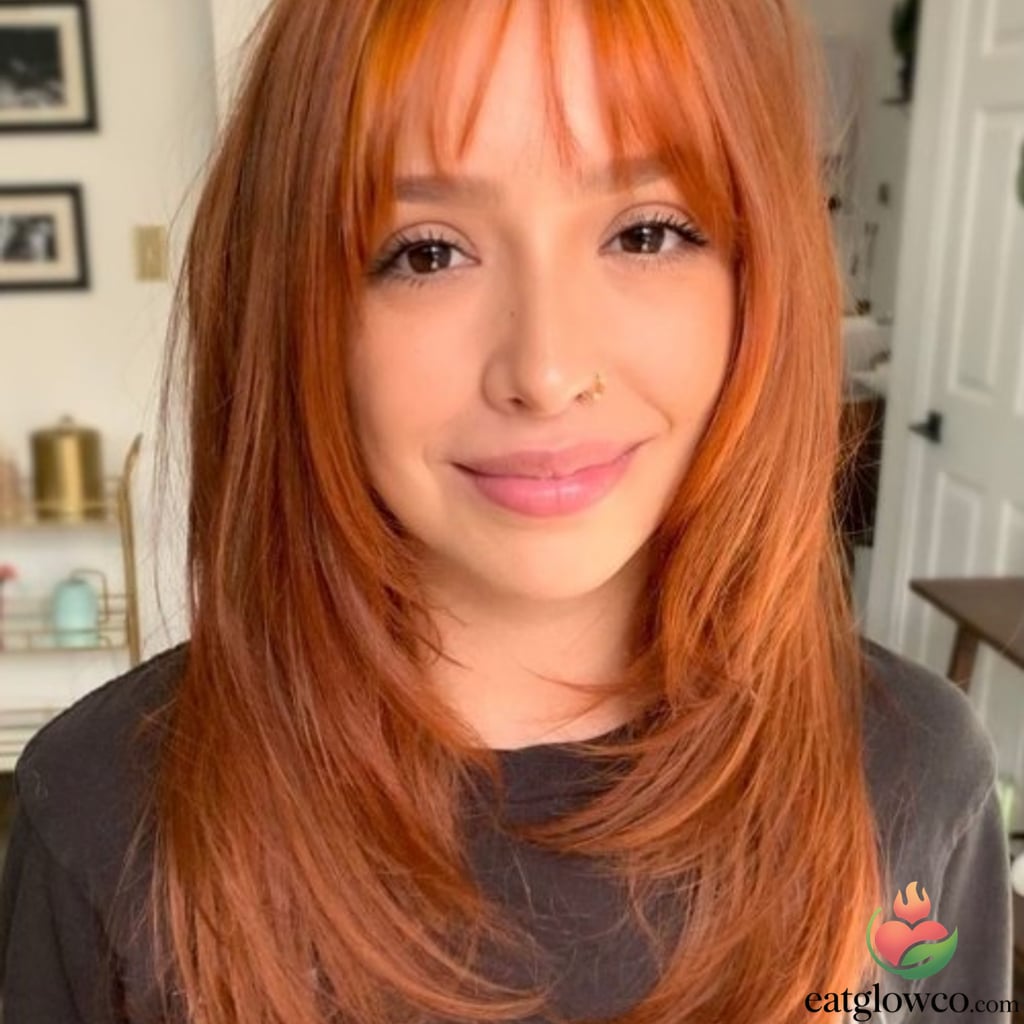 11 Curtain Bangs With Long Hair Ideas You Need To See 9 Fiery Copper Hairstyle with Sheer Bangs