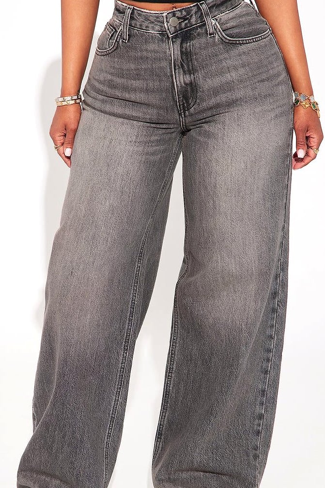 Grey Baggy Jeans with a Black Leather Jacket