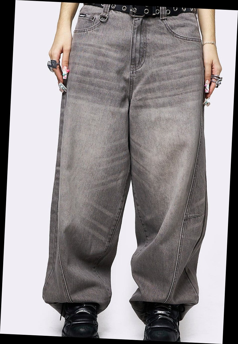 Grey Baggy Jeans with a Button-Down Shirt Outfit