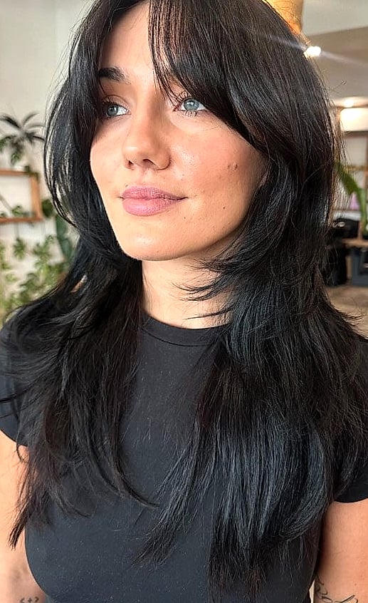 21 Curtain Bangs Hairstyle Ideas That Actually Look Good 24 Long Shag Cut with Curtain Bangs and Highlights