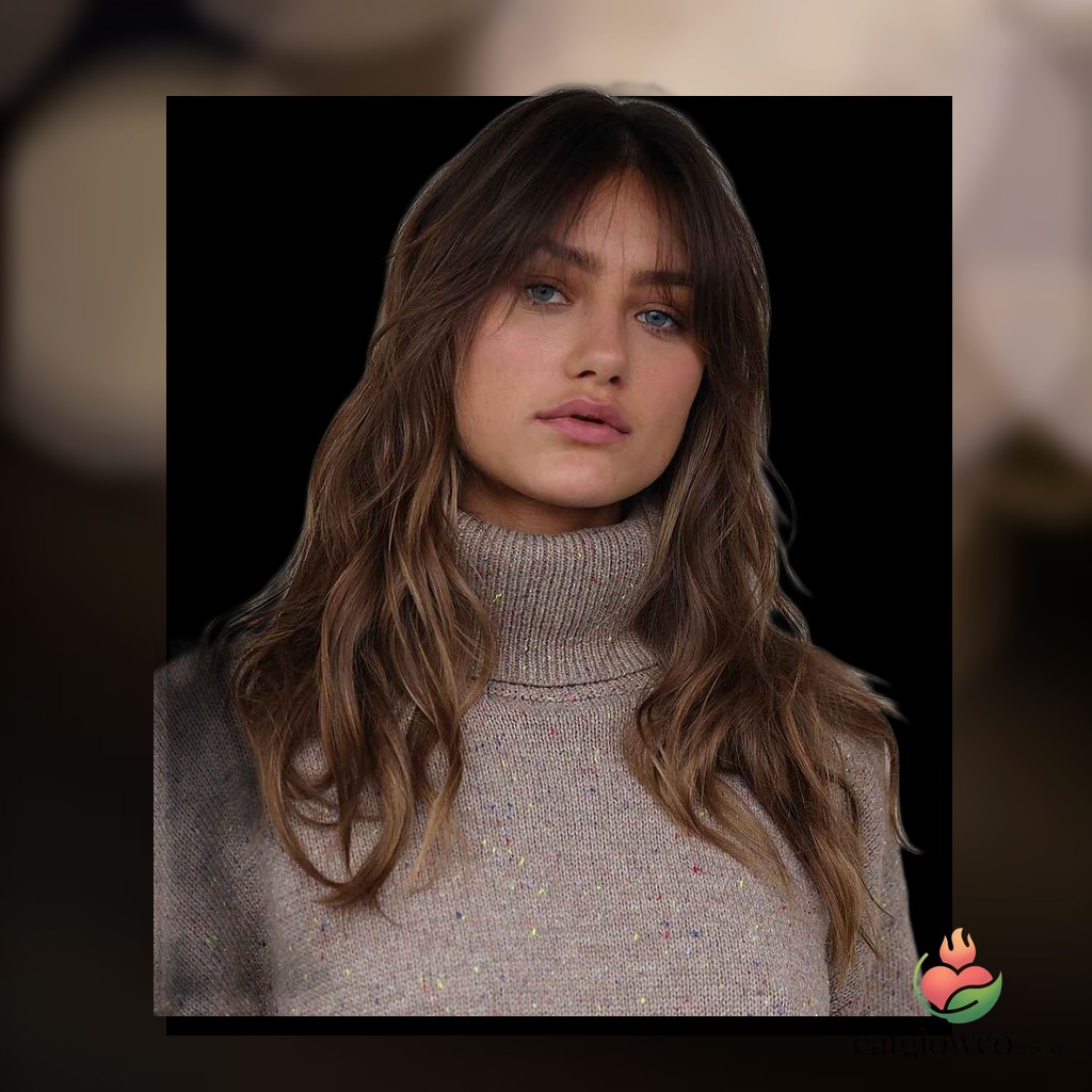 7 Curtain Bangs With Long Hair Ideas You Need To See 22 Middle-Parted Waves with Wispy Curtain Bangs