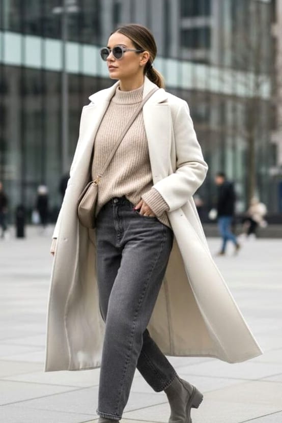 20 Baggy Jeans Outfits That Look Effortlessly Cool 5 Monochrome Neutral Baggy Jeans Outfit