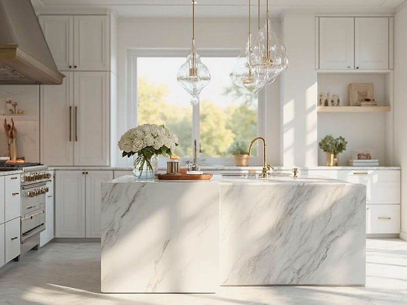 Soft White and Marble for a Luxe Minimalist Kitchen