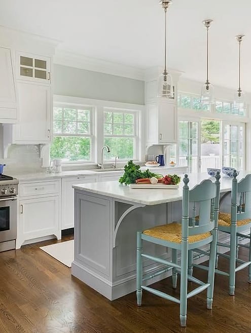 White Kitchen with a Colorful Island