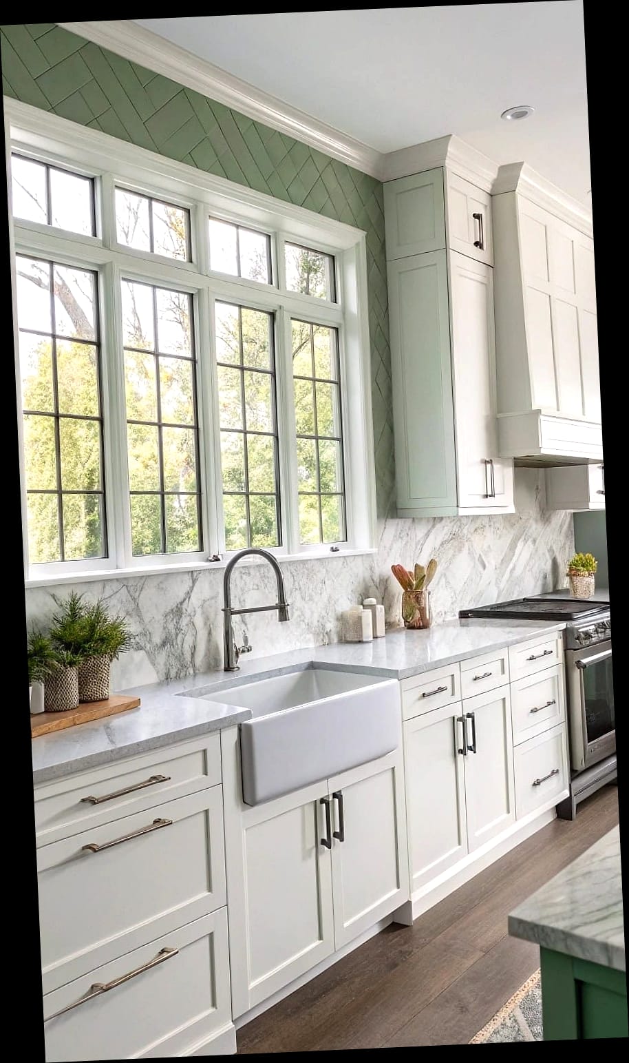 White and Sage Green Kitchen for a Soft, Earthy Vibe