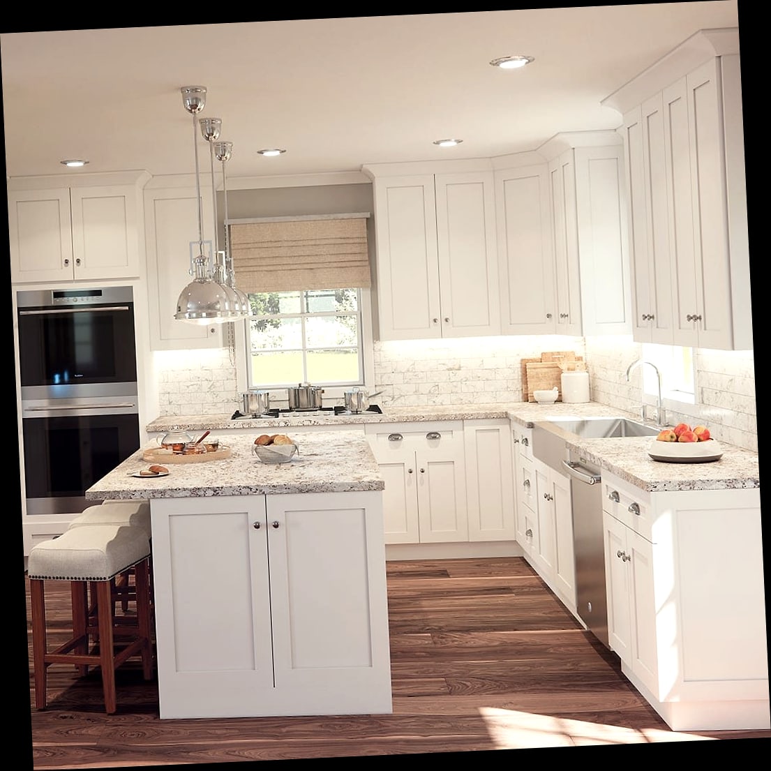 White Shaker Cabinets with Open Shelving