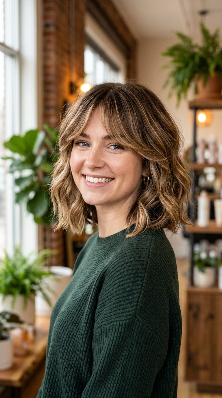 Curtain Bangs Bob With Highlights