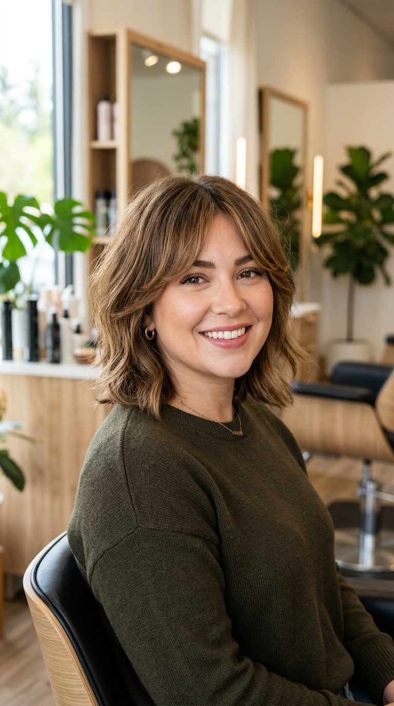 Curtain Bangs Bob for Round Faces