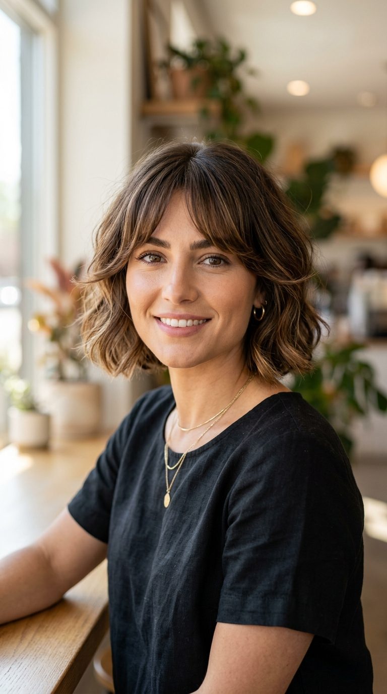 Curtain Bangs Bob for Square Faces