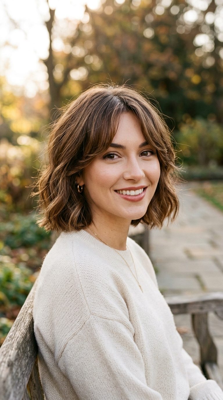 Curtain Bangs Bob for Heart-Shaped Faces