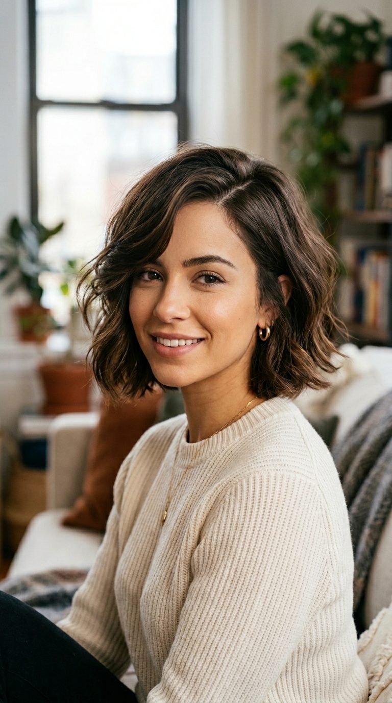 Curtain Bangs Bob With A Deep Side Part