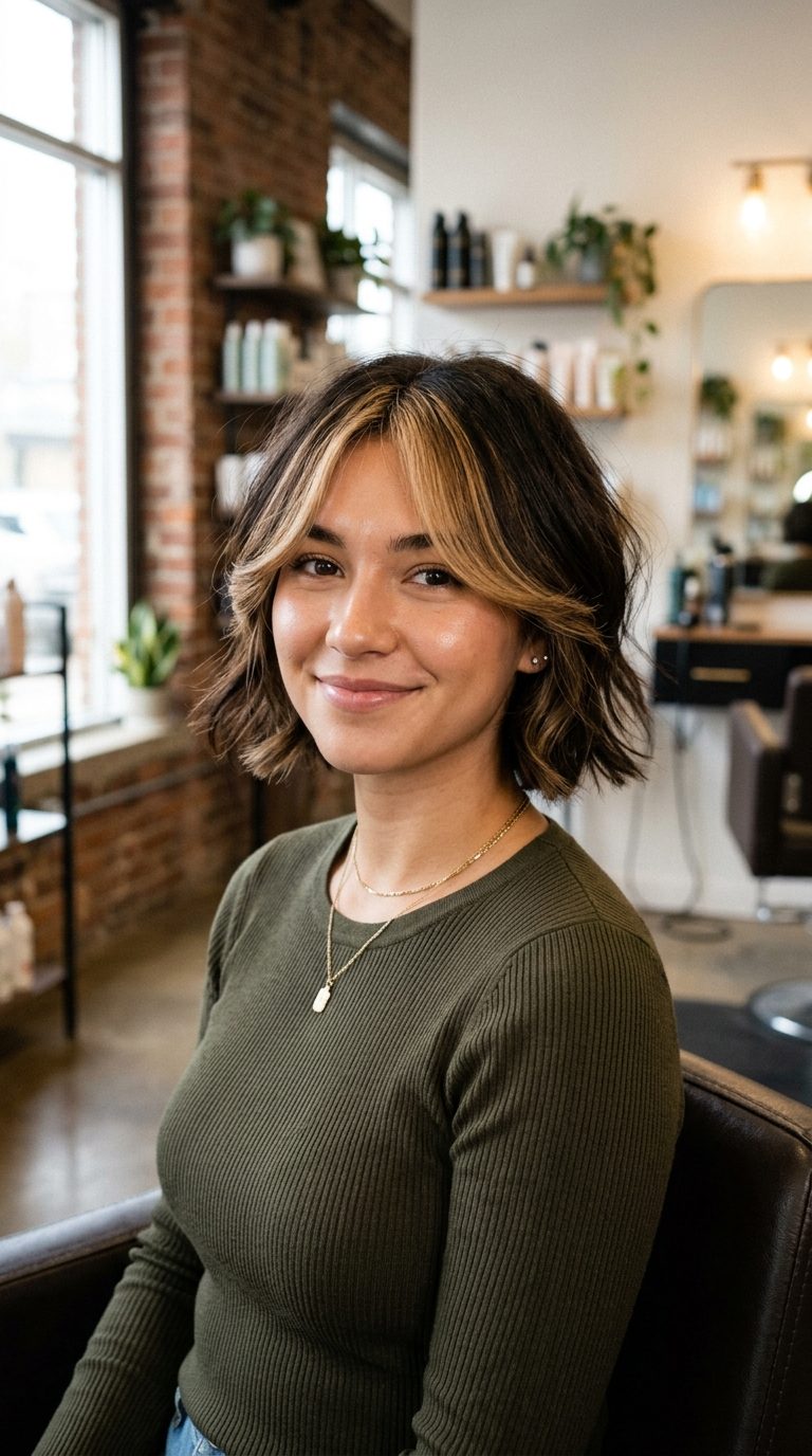 Curtain Bangs Bob With Curtain Bang Highlights Only