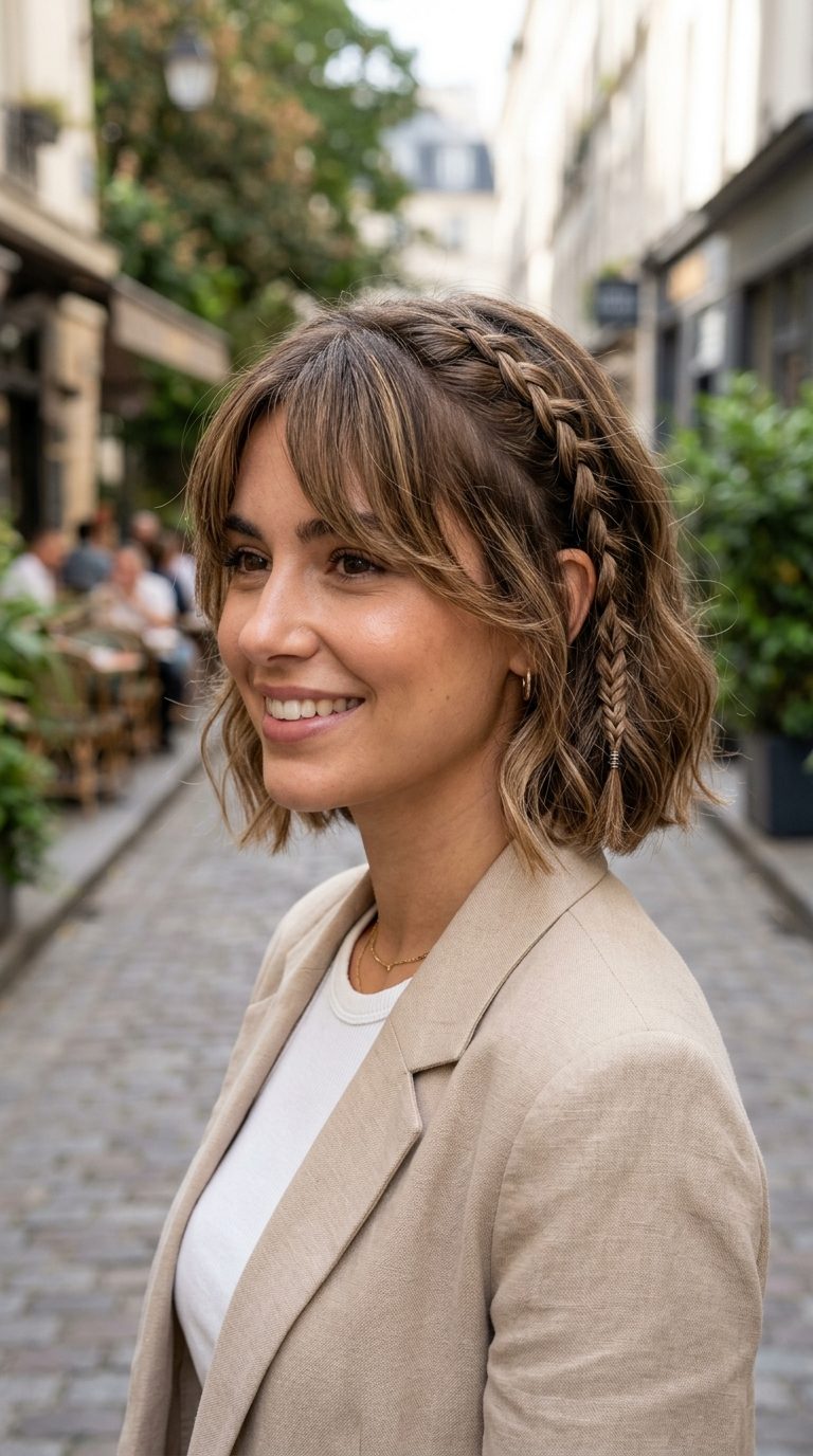 Curtain Bangs Bob With Braided Accents